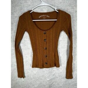 Aéropostale Ribbed Knit Sweater Long Sleeve Brown Women’s Size XS Slim Fit